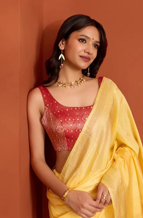 Red Sleeveless Festive Blouse – Red & Yellow